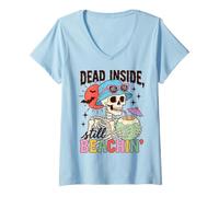 Donna Skeleton Beach Goth Dead Inside Beachin Summer Humor Maglietta con Collo a V