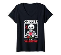Donna Skeleton Coffee è Il Mio San Valentino | Divertenti Donne Maglietta con Collo a V
