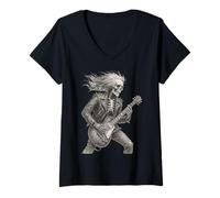 Donna Skeleton Guitar Guy Rock And Roll Band Rock On Maglietta con Collo a V