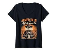 Donna Skeleton Gun Rights Liberty Lives Forever Día de Los Muertos Maglietta con Collo a V