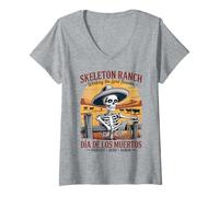 Donna Skeleton Ranch - già de Los Muertos Latino Farmer Pride Maglietta con Collo a V