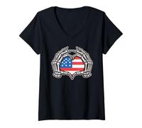 Donna Skeltons Hands Heart 4 luglio - Bandiera patriottica americana Maglietta con Collo a V