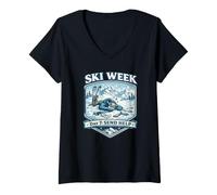 Donna Ski Week Send Help Powder Day Sciatore Sci Neve Maglietta con Collo a V