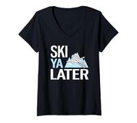 Donna Ski Ya più Tardi Sci Alpino Divertente Maglietta con Collo a V