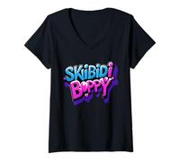 Donna Skibidi Boppi Meme Divertente colorato Idea Regalo Originale Maglietta con Collo a V