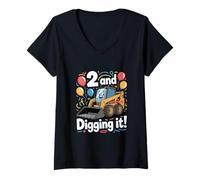 Donna Skid Steer Loader "Digging it" Compleanno Bambino Maglietta con Collo a V