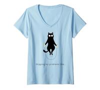 Donna Skipping My Problems Like Funny Black Cat Meme Maglietta con Collo a V