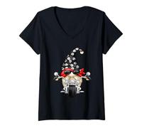 Donna Skull Biker for Xmas Matching Couple with Funny Garden GNOME Maglietta con Collo a V