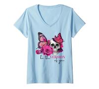 Donna Skull Butterfly Roses Sii la tua versione ispiratrice Maglietta con Collo a V