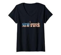 Donna Skyline della Città di New York Statua della libertà Maglietta con Collo a V