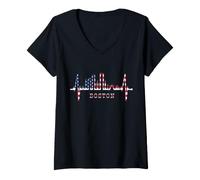 Donna Skyline di Boston Skyline Battito del Coure Stati Uniti Maglietta con Collo a V