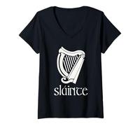 Donna Sláinte Gaelic Irish Toast Harp San Patrizio St Paddys Maglietta con Collo a V