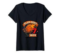 Donna Slam Basket Dunk Into 7th Birthday Ragazzi Bambini Sette Maglietta con Collo a V