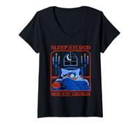 Donna Sleep is My God Sarcastic Retro Vintage Funny Adult Humor Maglietta con Collo a V