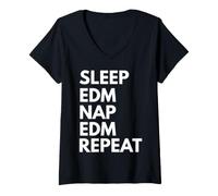 Donna Sleep Nap EDM Ripetere Dance Music Amante Maglietta con Collo a V