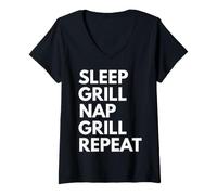 Donna Sleep Nap Grill Repeat Lover Griller Maglietta con Collo a V