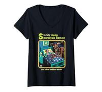 Donna Sleep Paralysis Demon Sarcastic Retro Funny Adult Humor Maglietta con Collo a V