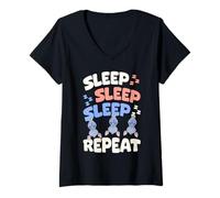 Donna Sleep Sleep Sleep Repeat Cute Pigiama Sleeping Bats Maglietta con Collo a V