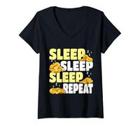 Donna Sleep Sleep Sleep Repeat Cute Sleeping Snake Pigiama Maglietta con Collo a V