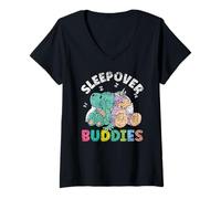 Donna Sleepover Buddies Party Carino Squadra Durante la Notte Maglietta con Collo a V
