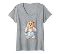 Donna Sleepy Bear Coffee Pigiama No Morning Person Maglietta con Collo a V