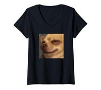 Donna Sleepy Chihuahua Faccia Faccia Divertente Carino Sfocato Meme Maglietta con Collo a V