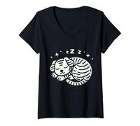 Donna Sleepy Dog - Simpatico Cucciolo di Cartone Animato Che Dorme Maglietta con Collo a V