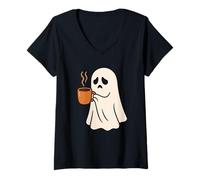 Donna Sleepy Ghost con Tazza da caffè Maglietta con Collo a V