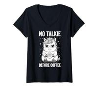 Donna Sleepy Unicorn Humor Nessun Talkie Prima del caffè Maglietta con Collo a V