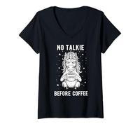 Donna Sleepy Unicorn Humor Nessun Talkie Prima del caffè Maglietta con Collo a V