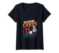 Donna Sleeving Cards Is My Therapy - Divertente Carta da scambiare Maglietta con Collo a V