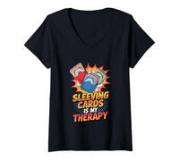 Donna Sleeving Cards Is My Therapy - Divertente Carta da scambiare Maglietta con Collo a V