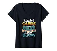 Donna Sleeving Cards Is My Therapy - Divertente Carta da scambiare Maglietta con Collo a V