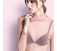 Donna Slim Camicia Lucido Top a Balze Rete Cavo Puro Dolcevita Maglia Intima