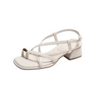 Donna Slingback High Heeled Sandals Square Head Leaky Toe Comfortable Platform Party Dating Shoes Vintage Slip Resistant Smart Work Wedding Shoes Beige 35