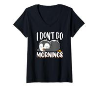 Donna Slogan con citazione "Cute Baby Penguin Sleeping I Don't Do Mornings" Maglietta con Collo a V