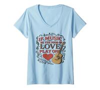 Donna Slogan in Prima Riga della dodicesima Notte con Scritta Distressed Music Food Love Maglietta con Collo a V