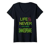 Donna Slogan umoristico di Shakespeare "Distressed Life Never Dull Maglietta con Collo a V