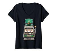Donna Slot Machine Gioco D'Azzardo Giocatore St. Patricks Day Pattys Day Maglietta con Collo a V