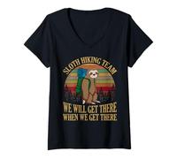 Donna Sloth Hiking Team We Will Get There When We Get There Shirt Maglietta con Collo a V