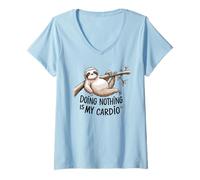 Donna Sloth Lover Sleeping Is My Cardio Funny Lazy Citazione Maglietta con Collo a V