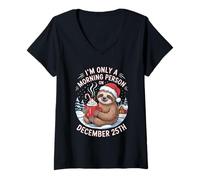 Donna Sloth Only a Morning Person On December 25 Christmas Humor Maglietta con Collo a V