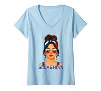 Donna Slovenian Girl Slovenia Flag Slovenian Girlfriend Wife Maglietta con Collo a V