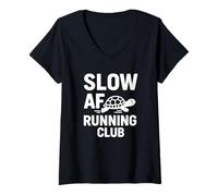 Donna Slow AF Running Club Divertente Tartaruga Jogging Allenamento Design Maglietta con Collo a V