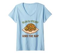 Donna Slow And Steady Vince The Nap Funny Sleeping Box Turtle Lazy Maglietta con Collo a V