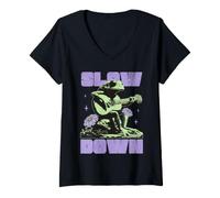 Donna Slow Down Frog Playing Guitar Relax & Enjoy Your Life Maglietta con Collo a V
