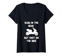 Donna Slow in The Head - Veloce in Bici Maglietta con Collo a V
