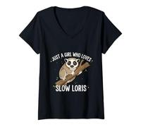 Donna Slow Loris Ragazza Amante Animali Design Maglietta con Collo a V