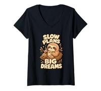Donna Slow Plans Big Dreams Umorismo Agenda Maglietta con Collo a V
