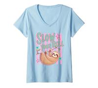 Donna Slow Your Roll Bradipo Appeso Rilassante Animale Maglietta con Collo a V